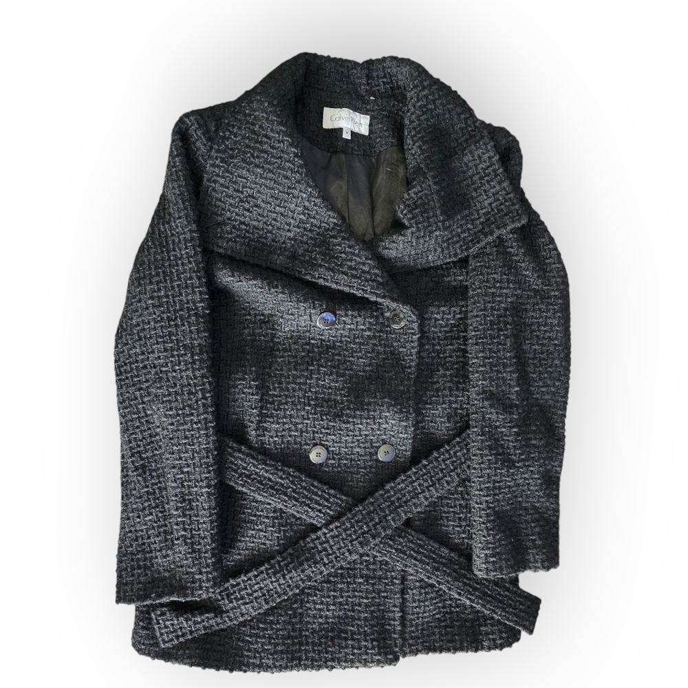 GORGEOUS LIKE NEW CALVIN KLEIN WOOL BLEND DOUBLE BREASTED BELTED WINTER COAT